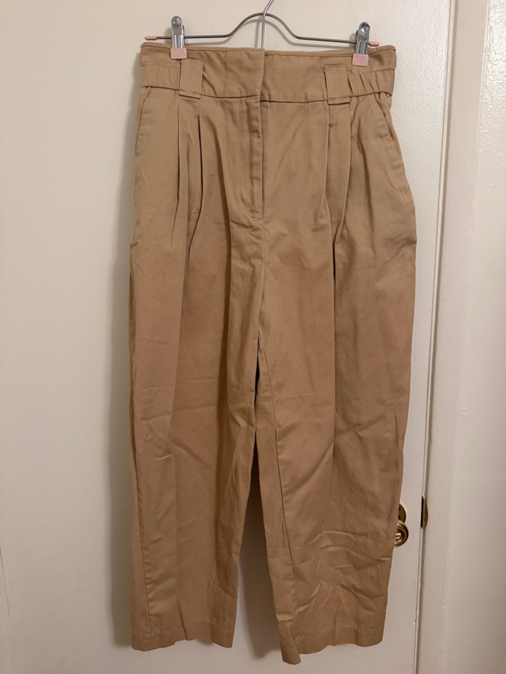 H&M High-Waist Pleated Tan Trousers